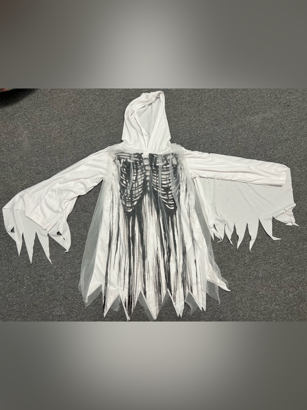 Kid’s Halloween White Ghost Skeleton Hooded Costume 7-8T